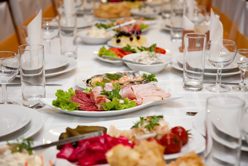 Food at banquet table