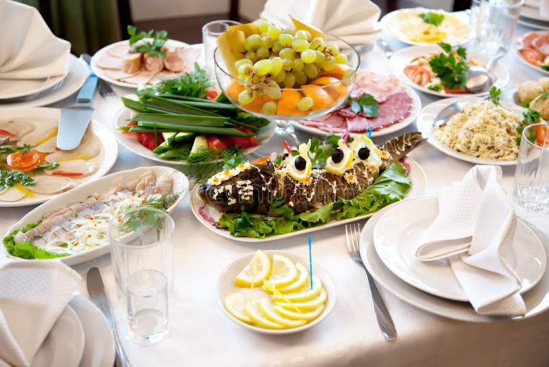 Food at banquet table