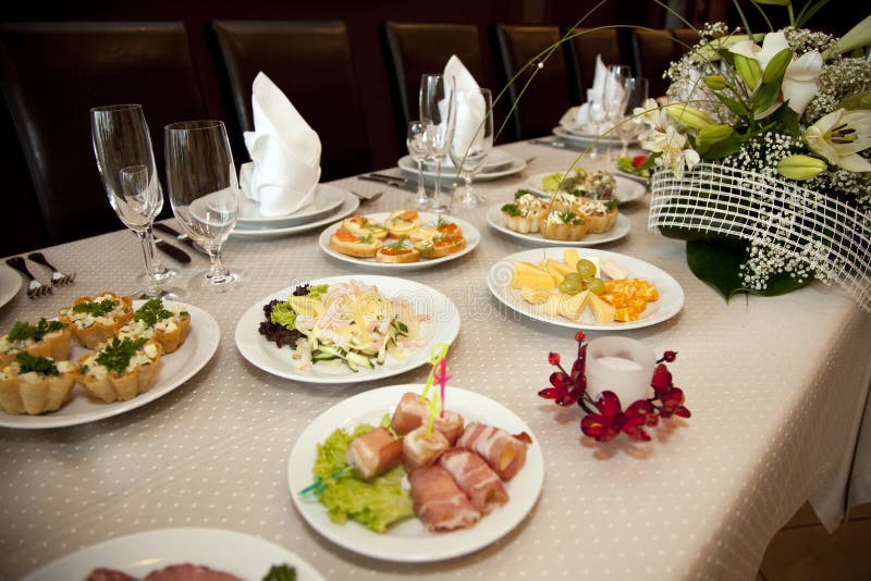 Food at banquet table