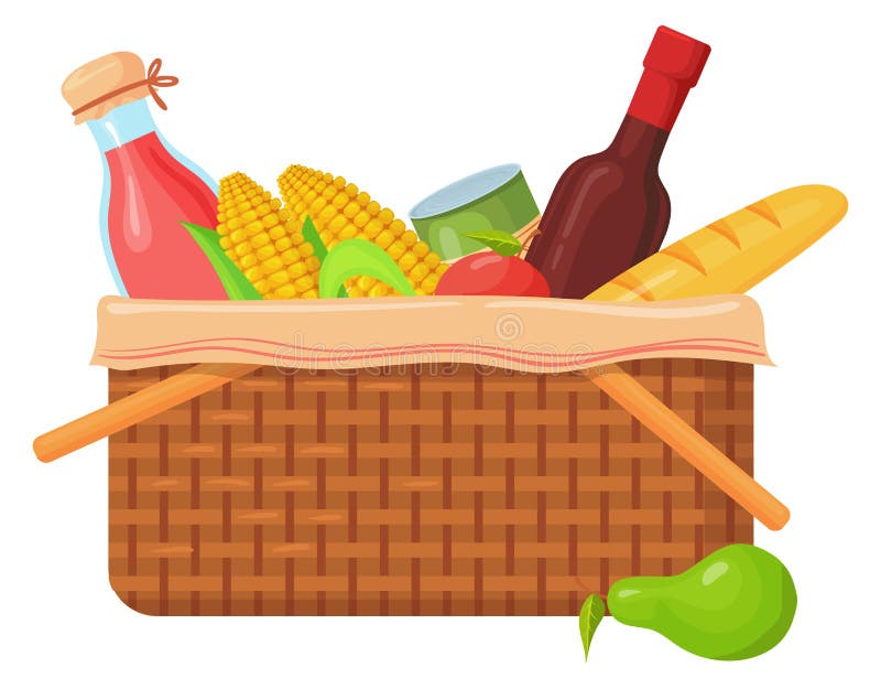 Food Basket Icon. Cartoon Woven Humper for Picnic Stock Illustration ...