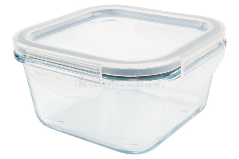 Food container with lid. Food storage. Glass container with plastic lid. Empty lunchbox or lunch box royalty free stock image