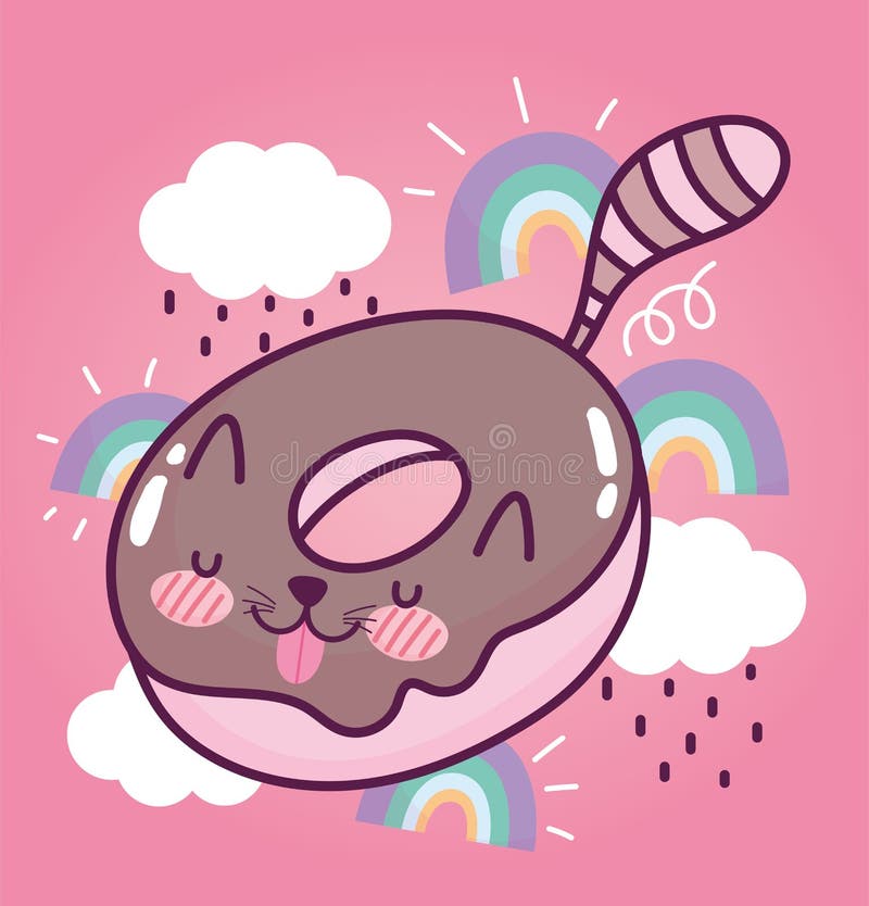 Food Cute Cocolate Donut Shaped Cat Tail Rainbows Cartoon Stock Vector -  Illustration of sprinkle, cream: 175989719