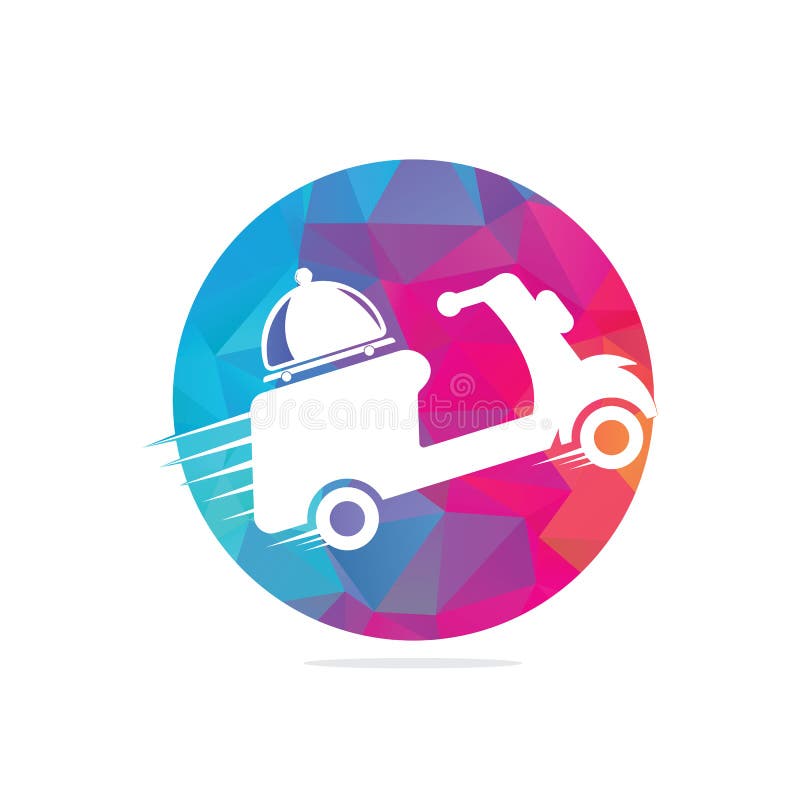 Food Delivery Logo Design with Scooter. Stock Vector Illustration of