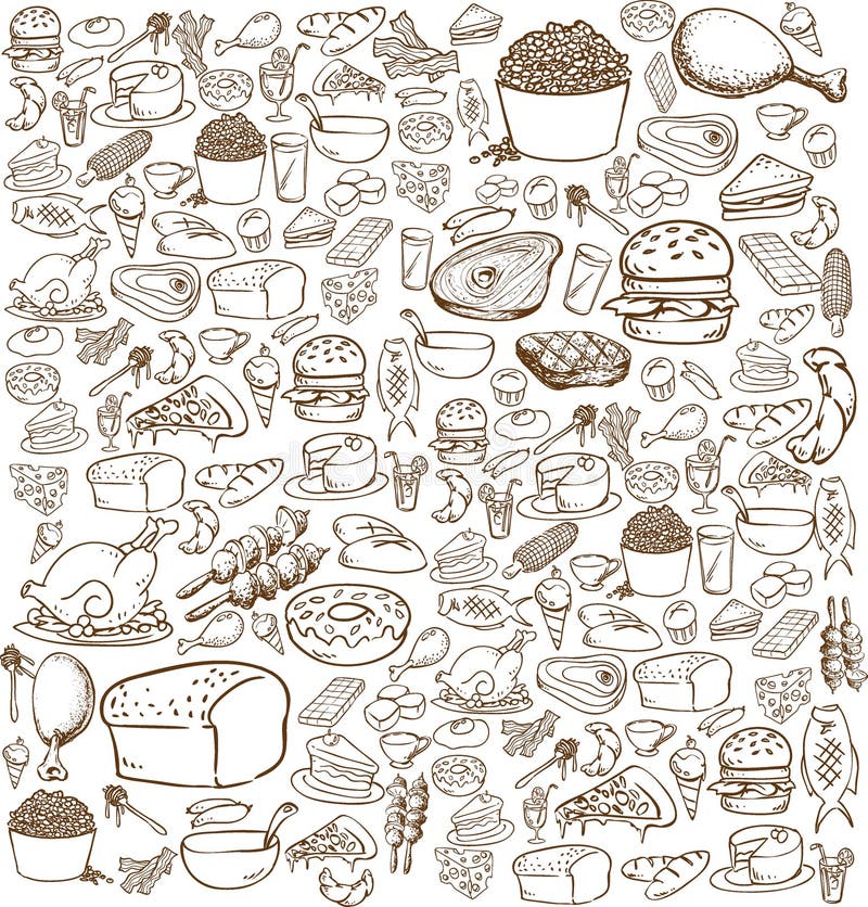 Vektorové ilustrácie potravín v doodle jump štýl, hnedej farbe.