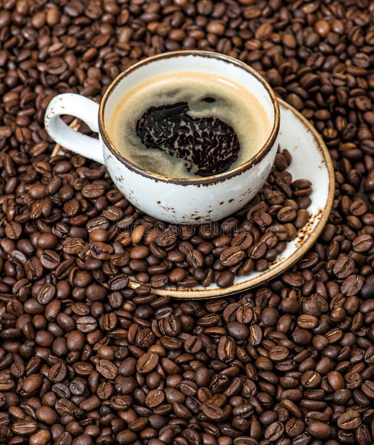 Food drinks. Black coffee beans background