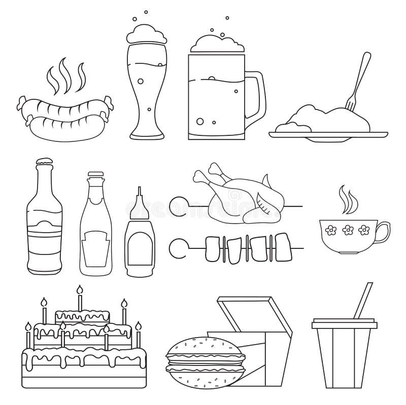 Food and drinks sketches stock vector. Illustration of fries 44568856