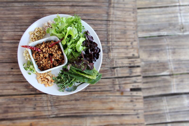 Food on dry bamboo table