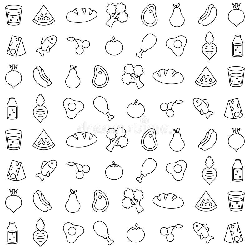 Food fruit vegetable seamless doodle pattern background template outline icon vector illustration vector illustration Food fruit vegetable seamless doodle pattern background template outline icon vector illustration vector illustration