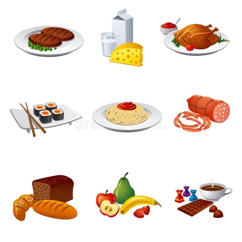 Food icon set stock illustration. Illustration of bread 31472422