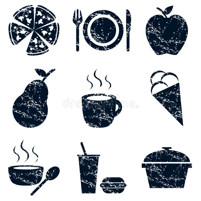 Food icons set, grunge