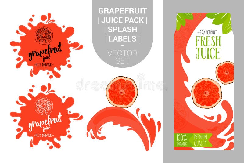 Fresh Citrus Juice Pack with Organic Labels Tags and Green Leaves