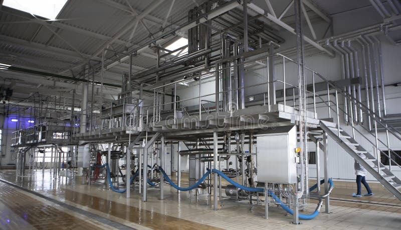 Food industry, processing of whey into milk powder royalty free stock photo