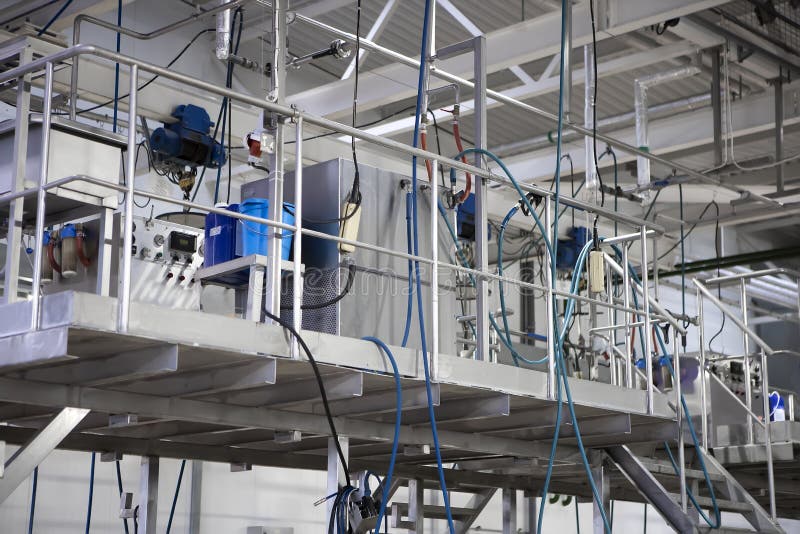 Food industry, processing of whey into milk powder stock photos