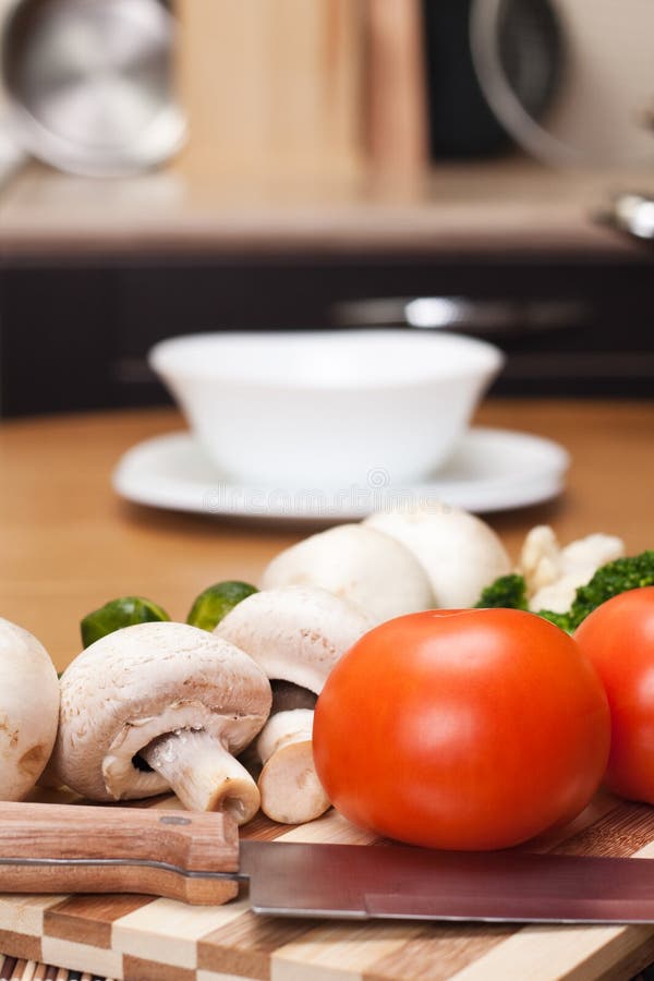 Food Ingredients on Kitchen Table Stock Photo Image of home, tomato