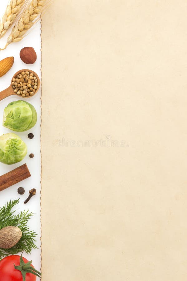 Food ingredients and paper stock image. Image of herb 32490249