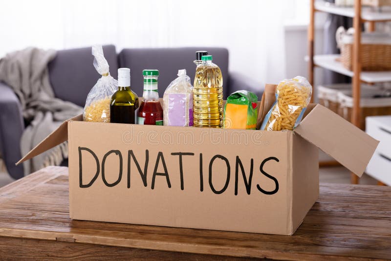 Food Items in Donation Box stock photo. Image of house 181445318