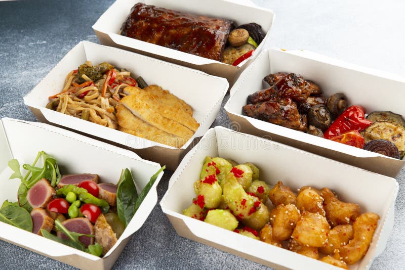 The Food in the Lunch Box is Ready for Delivery. Stock Image - Image of