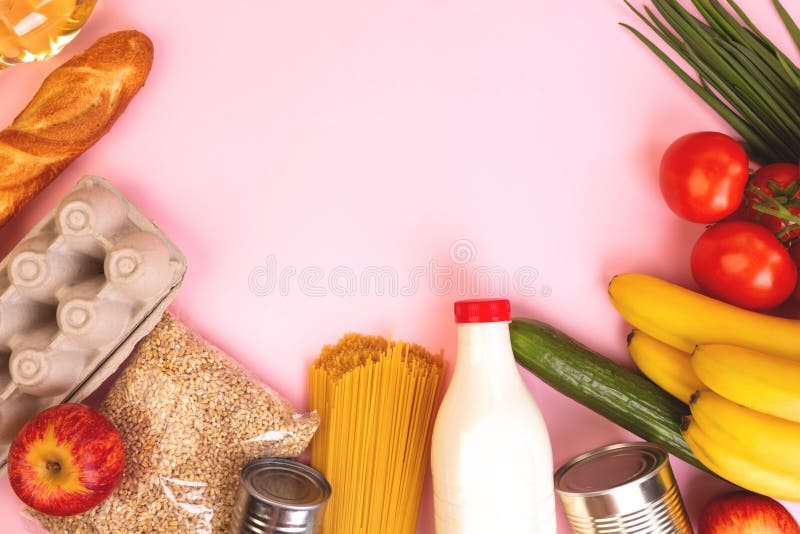 Food Packaging. Quarantine Food Delivery Home. Flatlay with Copyspace