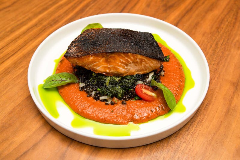 Food Photography - Baked Salmon with Spinach Stock Photo - Image of