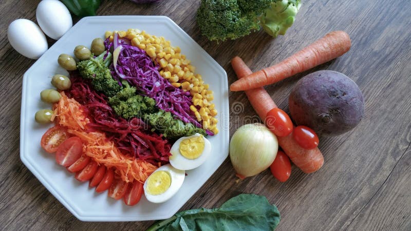 Plate of Healthy Food with Colorful Salad Stock Photo - Image of ...