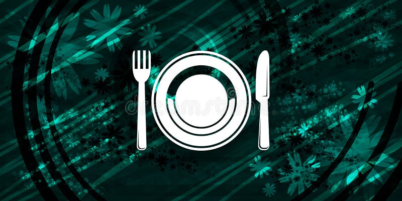 Food plate icon floral emerald green banner background natural design illustration