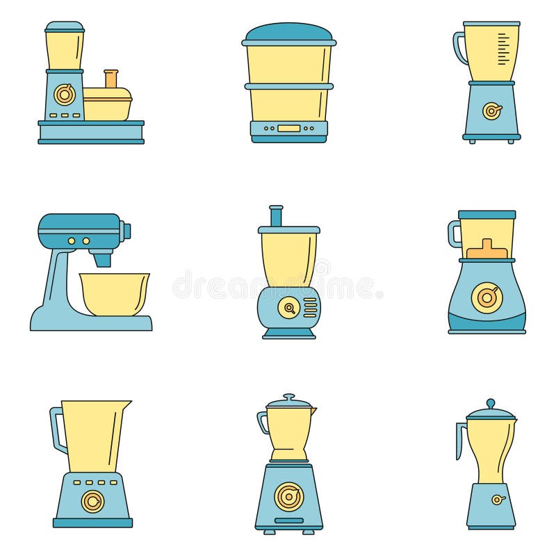 Food processor blender icon set vector color vector illustration