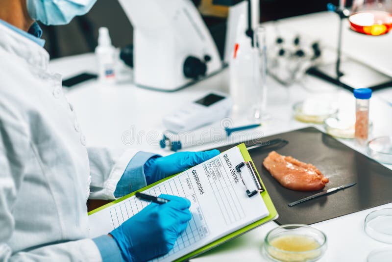 Food Safety and Quality Management. Inspector Filling Out Quality Control Form in a Laboratory