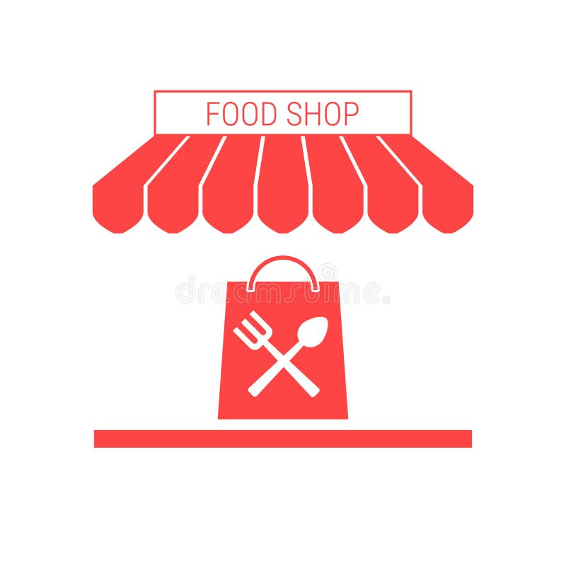 Food Shop, Grocery Store Single Flat Vector Icon. Striped Awning