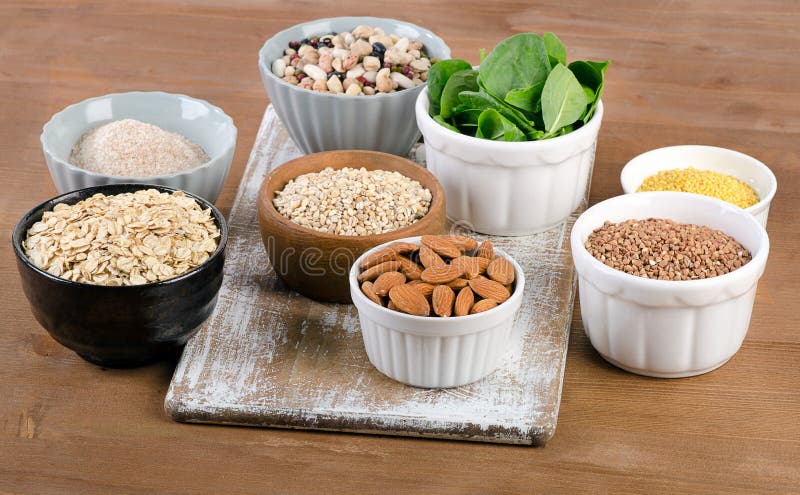 Food Sources of Silicon on Wooden Table. Stock Photo - Image of barley ...