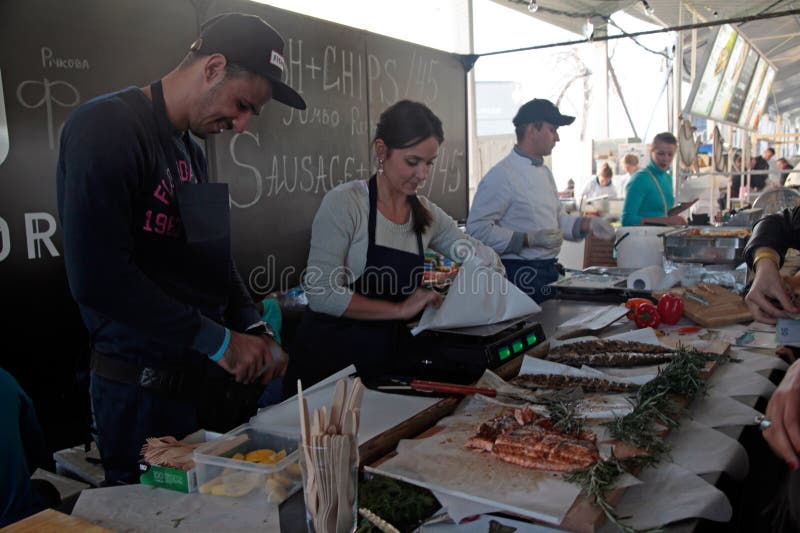Food Stall in Street Food Festival in Kiev, Ukraine. Editorial Image