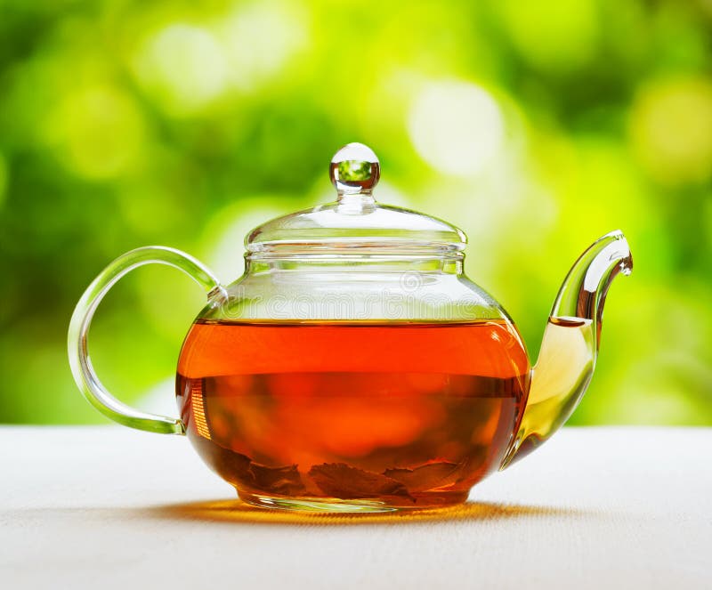 Teapot of Fresh Tea on Natural Background Stock Image Image of