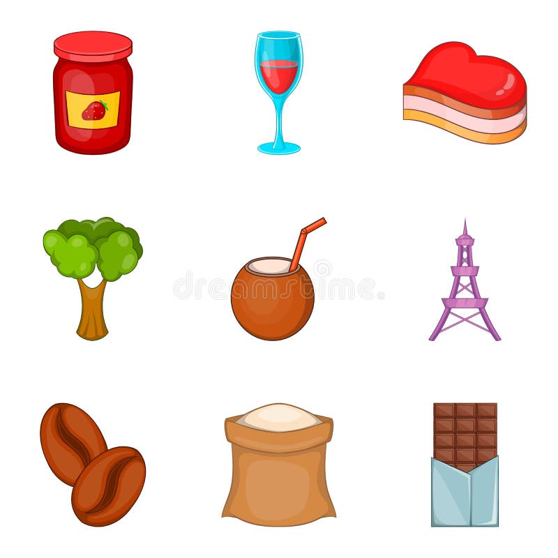 Food time icon set, cartoon style