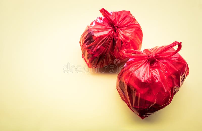 Waste Red Garbage Bag Plastic Concept Color Red Garbage Bags Stock