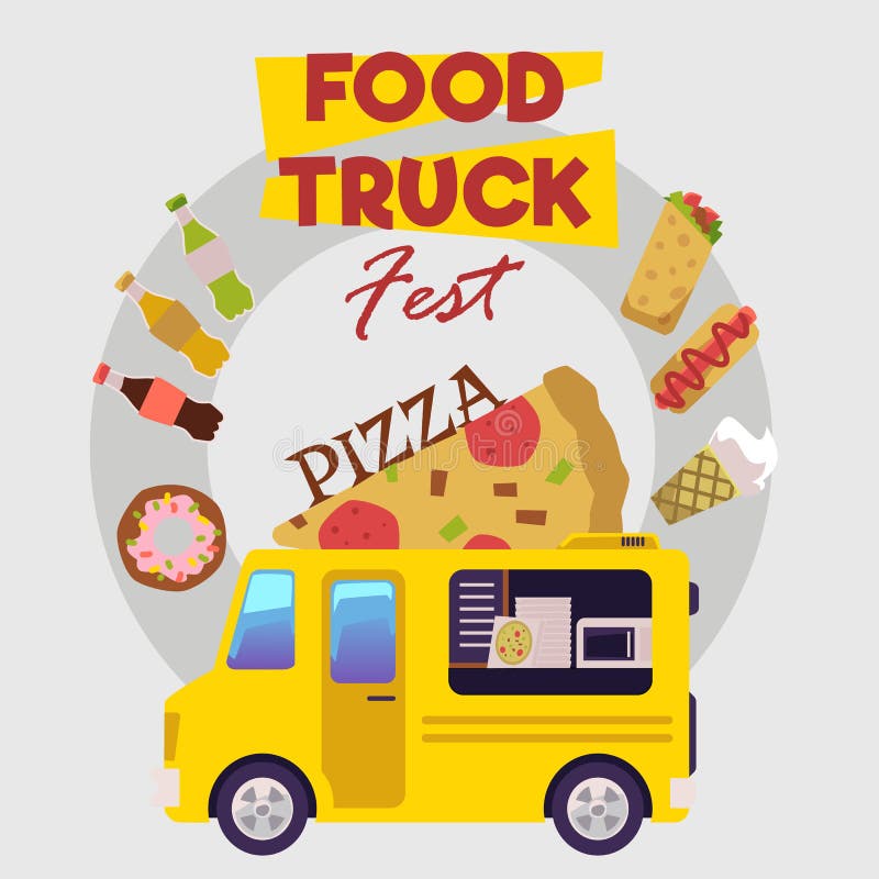 Food Truck Festival Advertising Banner, Flat Vector Illustration. Stock ...