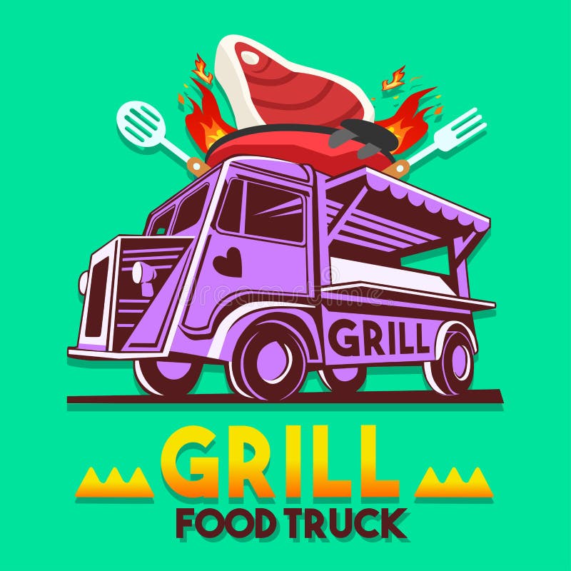 Food Truck Grill BBQ Fast Delivery Service Vector Logo