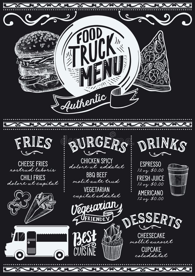 Food truck menu template. stock vector. Illustration of card - 101717049