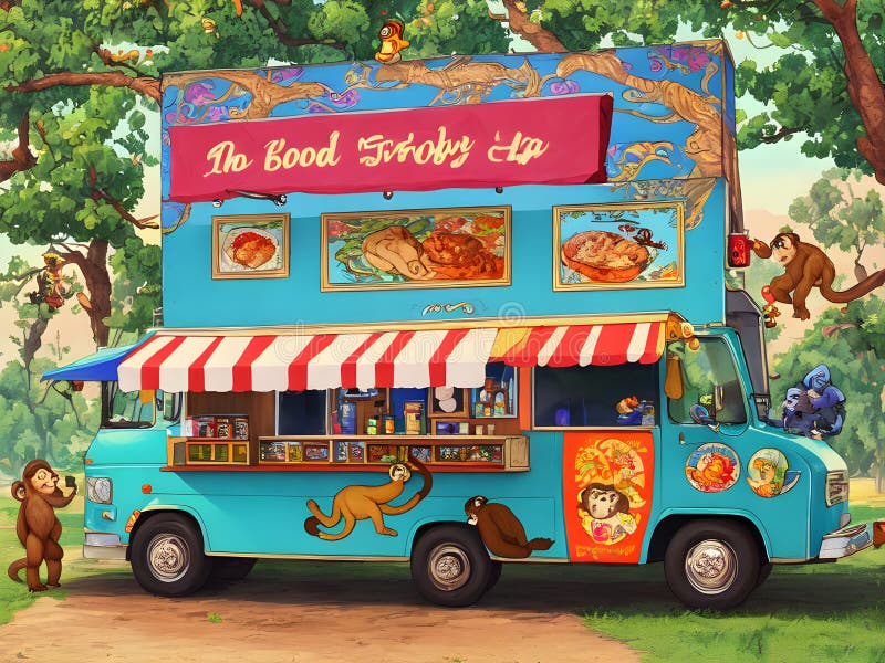 Food truck with monkey, Generative AI Illustration royalty free stock photo