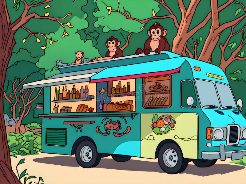 Food truck with monkey, Generative AI Illustration royalty free stock photo