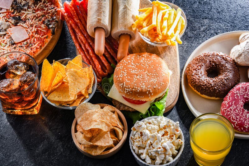 Foods Enhancing the Risk of Cancer. Junk Food Stock Image - Image of ...