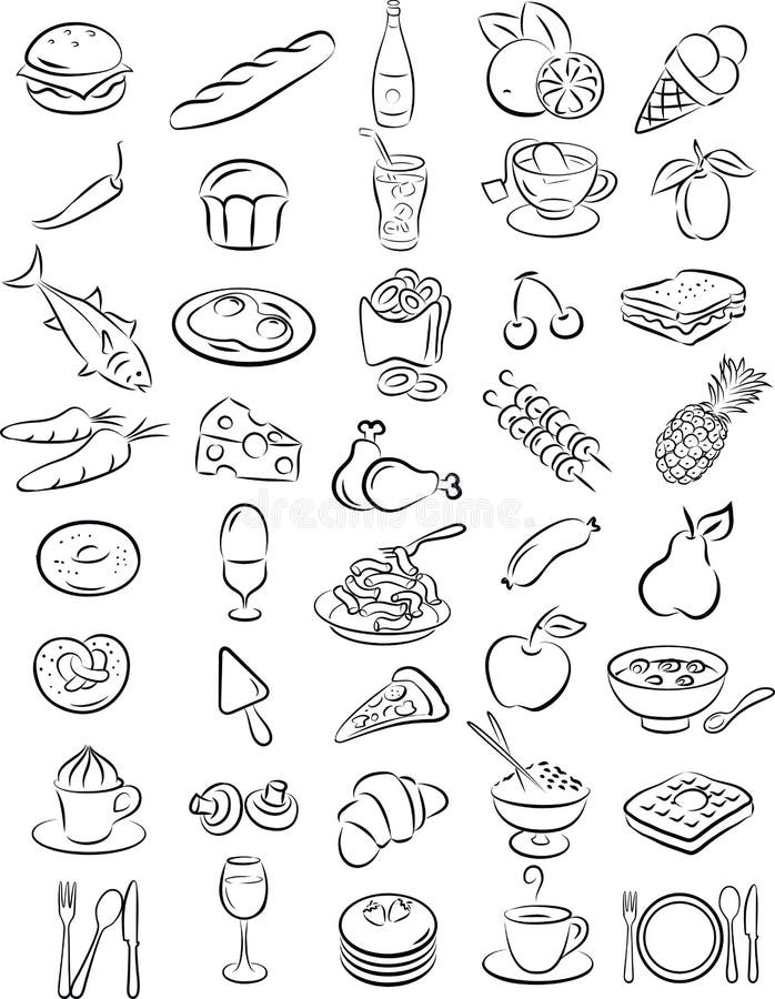 Foods stock vector. Image of drink, garlic, fruit, doodle - 35291778