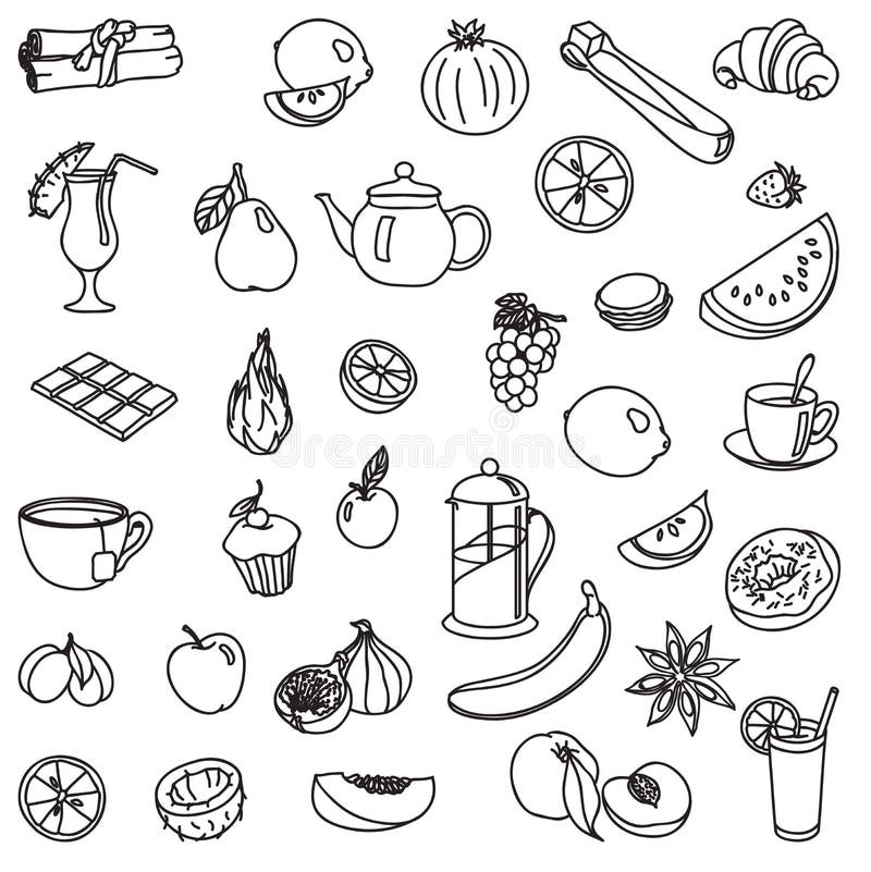 Foodstuffs. Set of Food and Drinks. Color Illustration Stock Vector