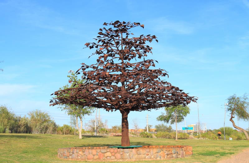 Arizona Tempe: Steel Tree Sculpture in Linear Park of Rio Salado