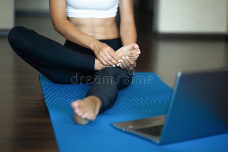 Foot Massage Close Up Gymnastics On A Laptop Stock Image Image Of