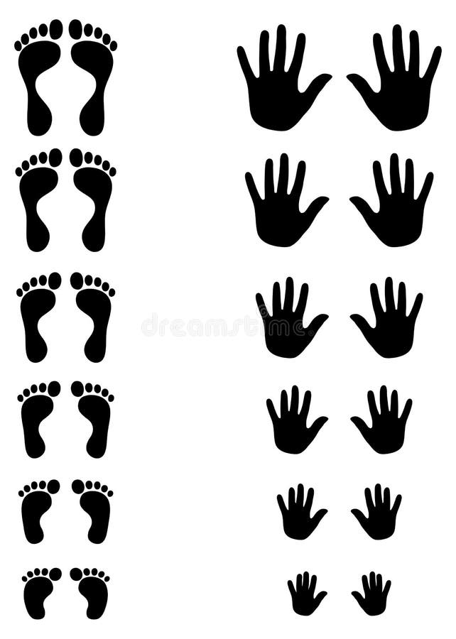 Foot & palm silhouettes of toldler, kid and adult