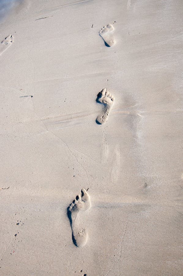 Foot prints on wet sand.