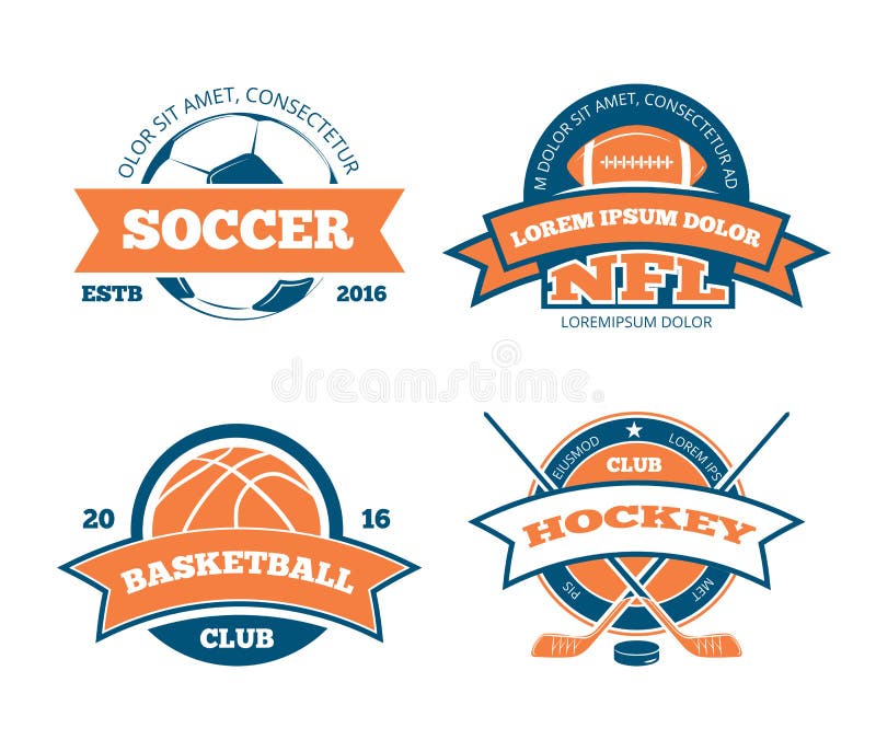 Football américain, basket-ball, le football, labels, emblèmes, logos et insignes de vecteur d'équipe de sports d'hockey illustration de vecteur Football américain, basket-ball, le football, labels, emblèmes, logos et insignes de vecteur d'équipe de sports d'hockey illustration de vecteur