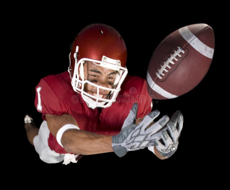Football Wide Receiver Making a Leaping Catch Stock Image Image of
