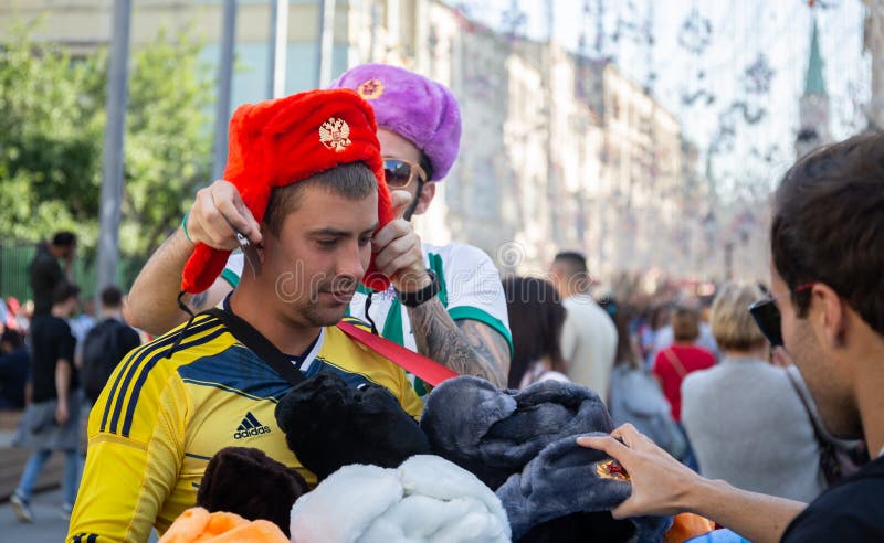Football Fan in the Traditional Russian Fur Hat on Nikolskaya St Stock Image - Image of travel: 120998709
