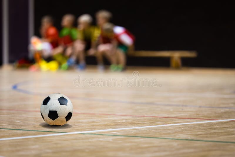 Football Futsal Ball and Youth Team. Indoor Soccer Sports Hall royalty free stock images Football Futsal Ball and Youth Team. Indoor Soccer Sports Hall royalty free stock images