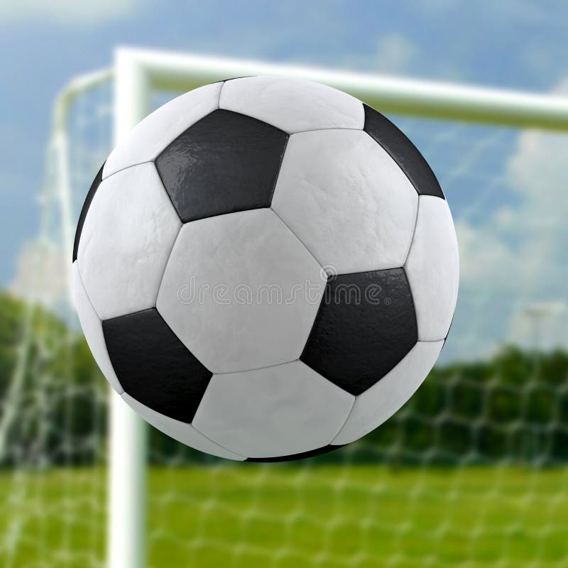 Vecteur Stock Soccer ball in goal net, side view. Goal moment of